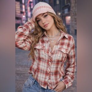 Plaid, Button Down Red and Blue Cute Top